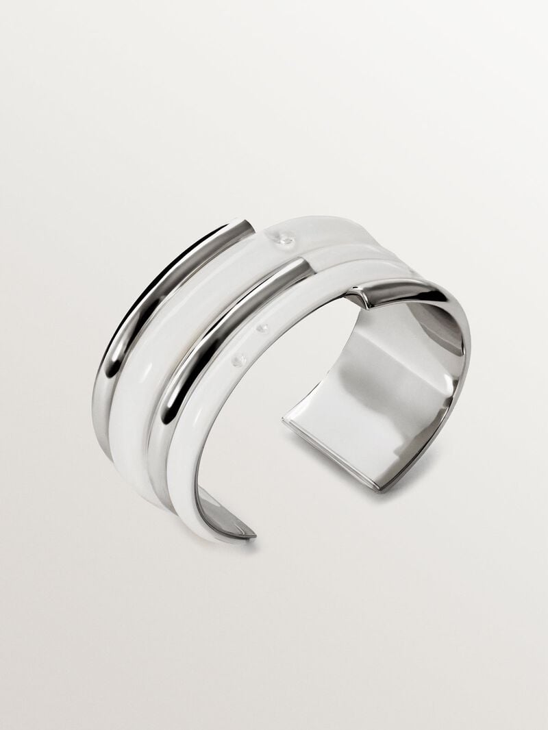 925 silver bracelet with white enamel and zircons suspended in resin image number 2