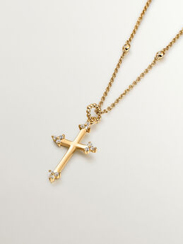 Collier croix trébol argent plaqué or avec topaze , J04232-02-WT, mainproduct