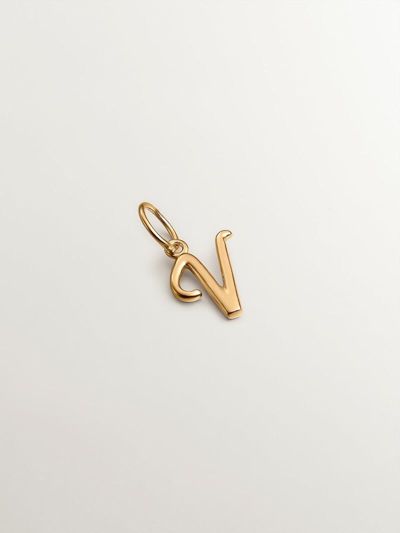 18K Yellow Gold-Plated 925 Silver Charm with Initial V image number 0