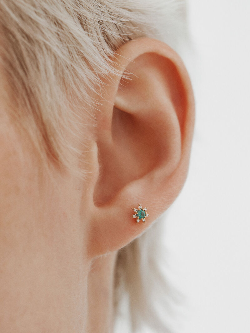 18K gold single earring with emerald image number 0