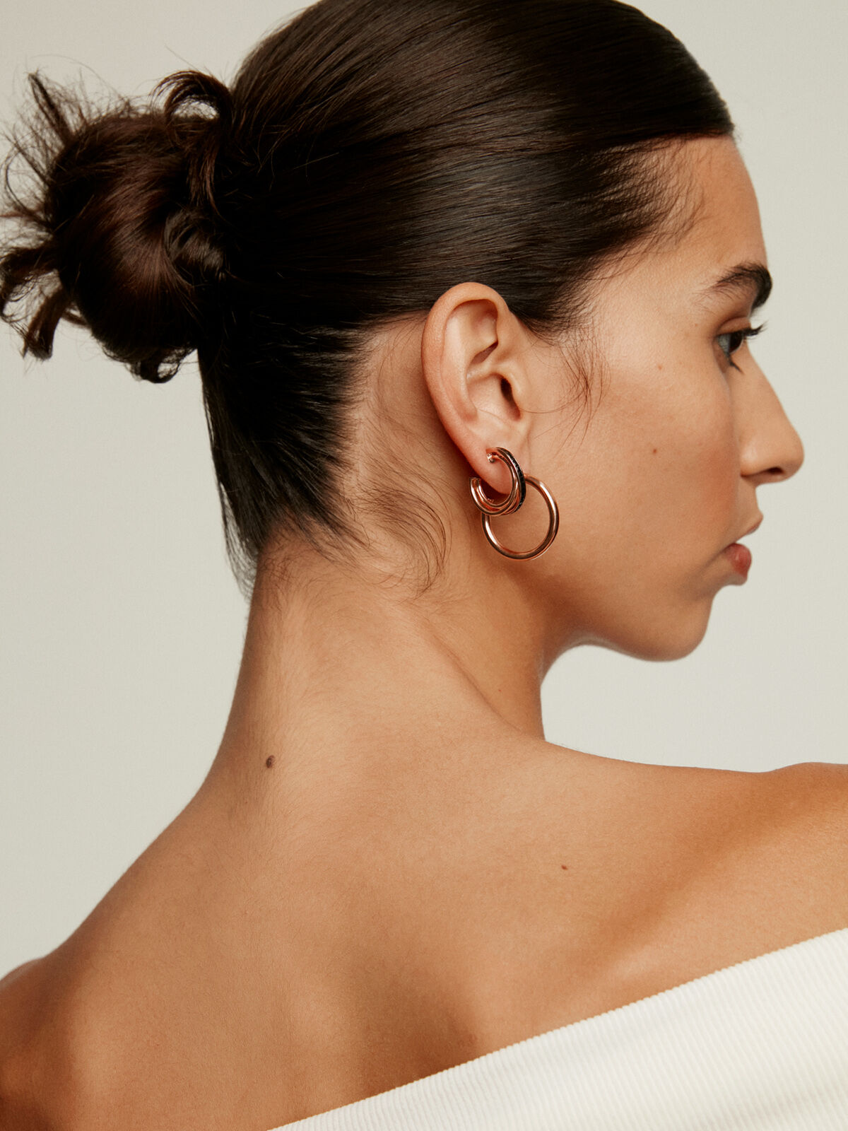 Triple hoop top silver earrings