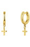 18 kt yellow gold-plated sterling silver hoop earrings with a cross, J04867-02