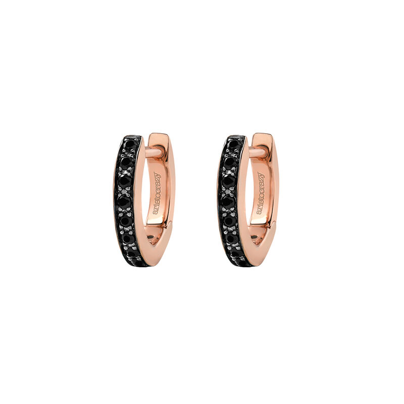 Mini rose gold plated hoop earrings with spinels , J03288-03-BSN, hi-res