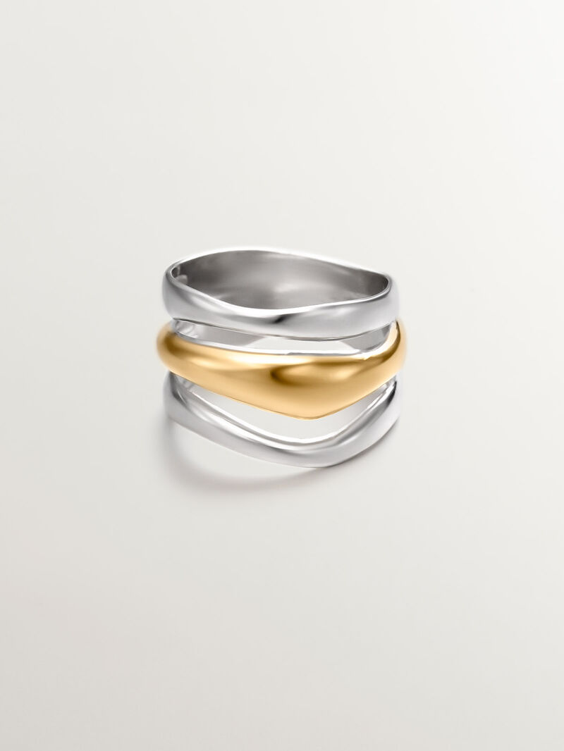 Bicolor triple ring made of 925 silver and 925 silver bathed in 18K yellow gold. image number 2
