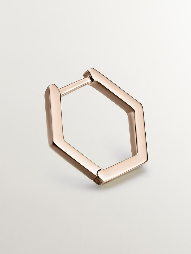Individual 9K rose gold hoop earring with hexagonal shape. image number 4