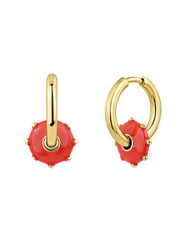 Earring in 18 kt gold-plated silver with pink enamel from the RUSH collection, J05404-02-PKENA,hi-res
