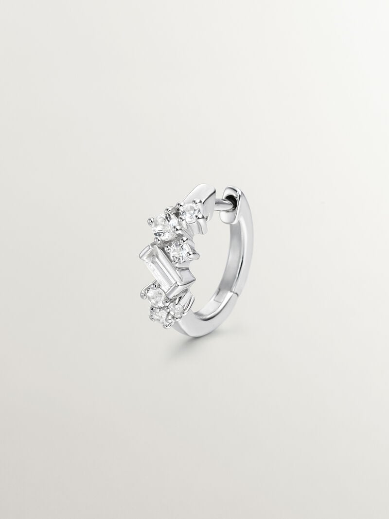Individual small hoop earring made of 925 silver with white topazes image number 2