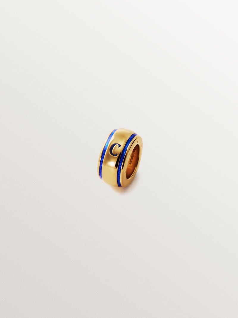 Charm with initial C made of 925 silver plated in 18K yellow gold and blue enamel in a circular shape image number 0