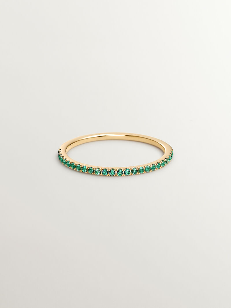 9K Yellow Gold Ring with Green Emeralds image number 2