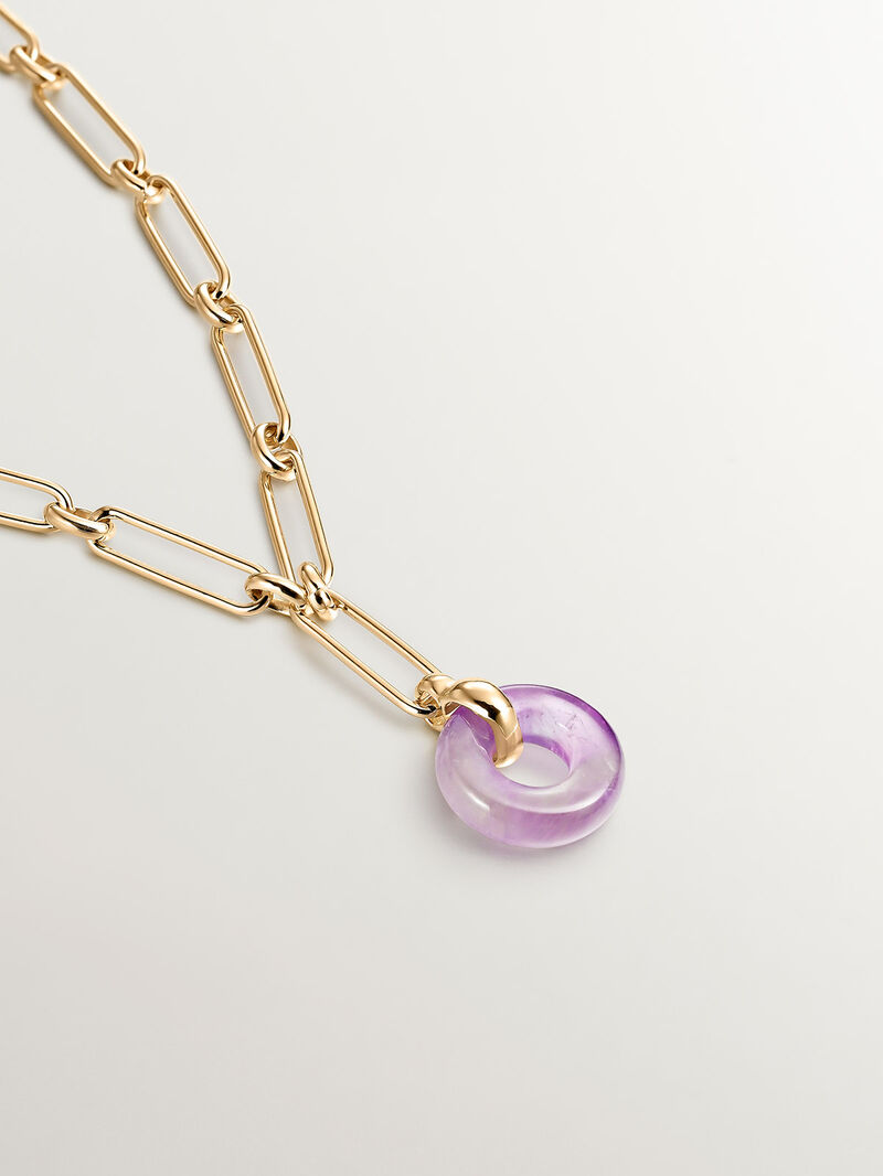 925 Silver link bracelet bathed in 18K yellow gold with purple amethyst image number 2