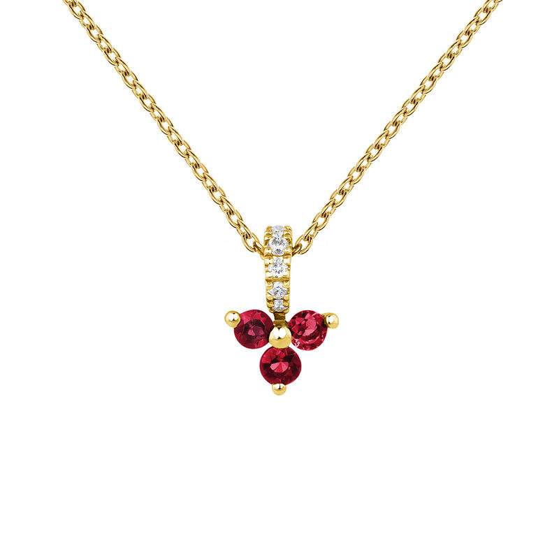 9 kt gold diamonds and ruby clover pendant , J04080-02-RU, mainproduct