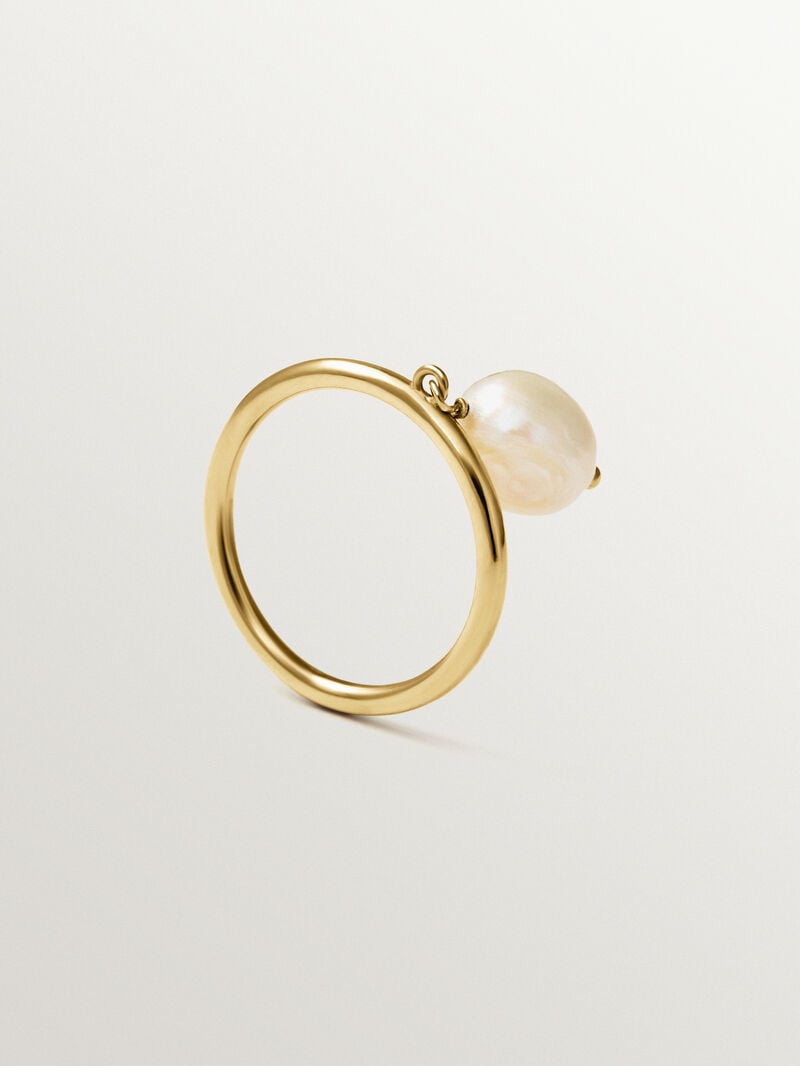 925 silver ring with 18K gold plating and hanging pearl image number 4