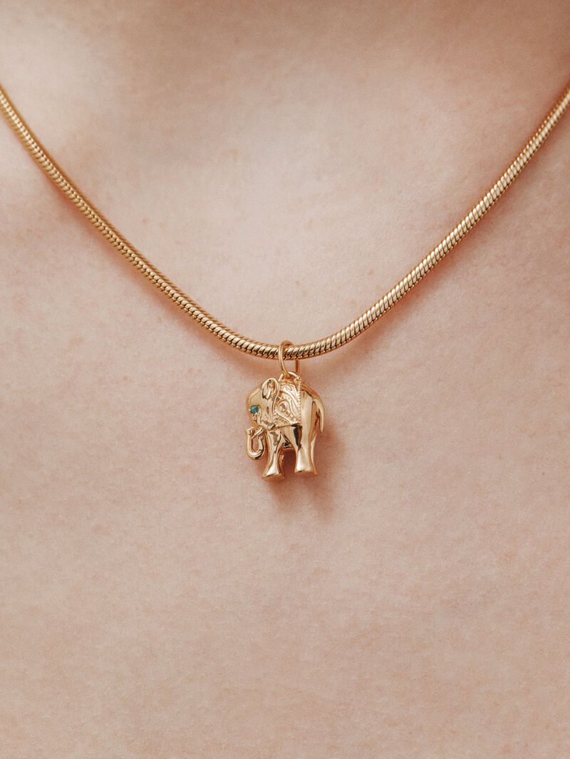 925 silver charm bathed in 18k yellow gold with green ónix and elephant shape image number 1