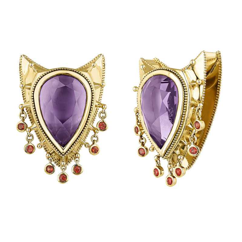 Gold plated silver amethyst expansion earrings , J04799-02-AM-OS, hi-res