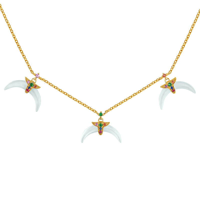 Gold plated aquamarine motifs horn necklace, J04314-02-AQMULTI, hi-res