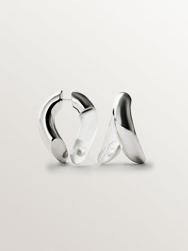 925 silver hoop earrings with zircons suspended in resin image number 0
