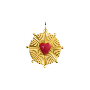 18 kt yellow gold-plated sterling silver heart medal charm, J04839-02-REDENA,hi-res