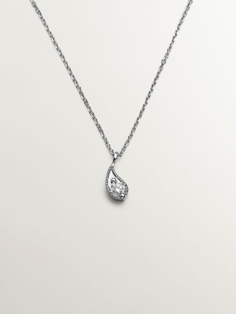 9K white gold pendant with drop and white diamonds image number 0