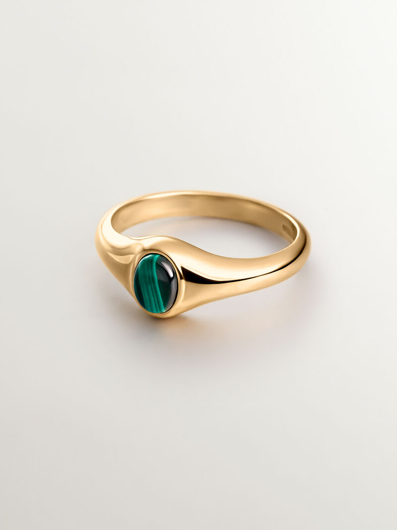 9K Yellow Gold Signet Ring with Green Malachite image number 2