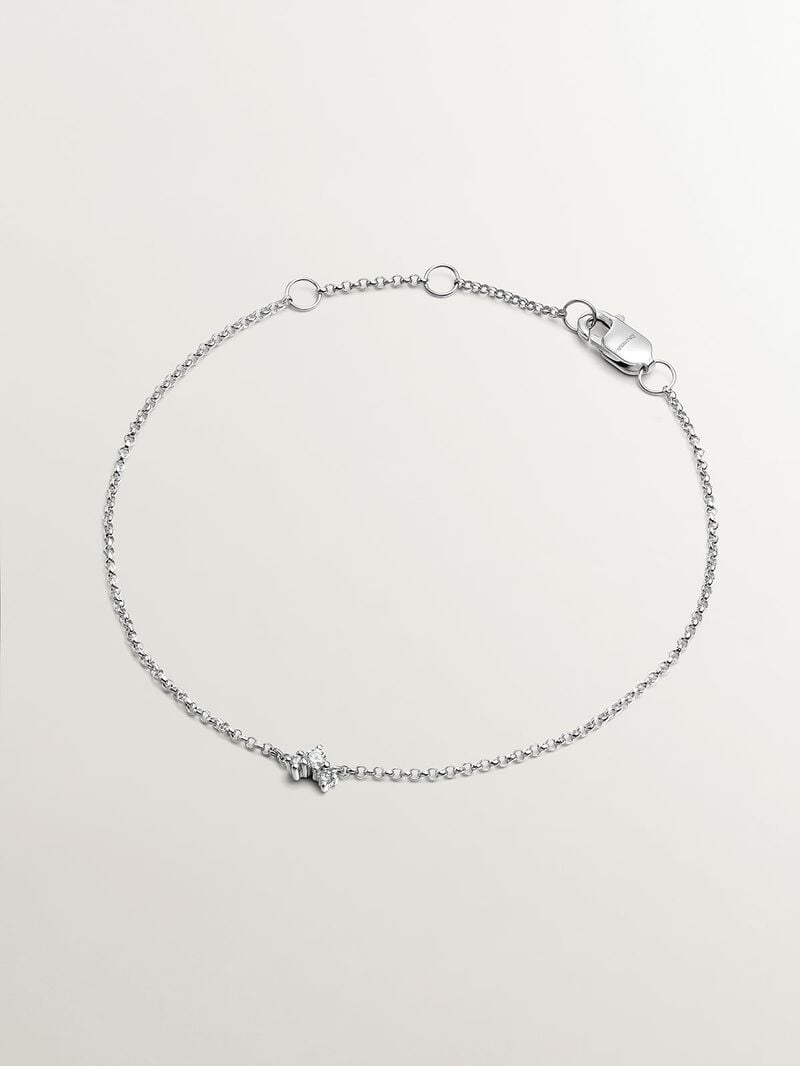 9K White Gold Rolo Link Bracelet with 3 Diamonds image number 0