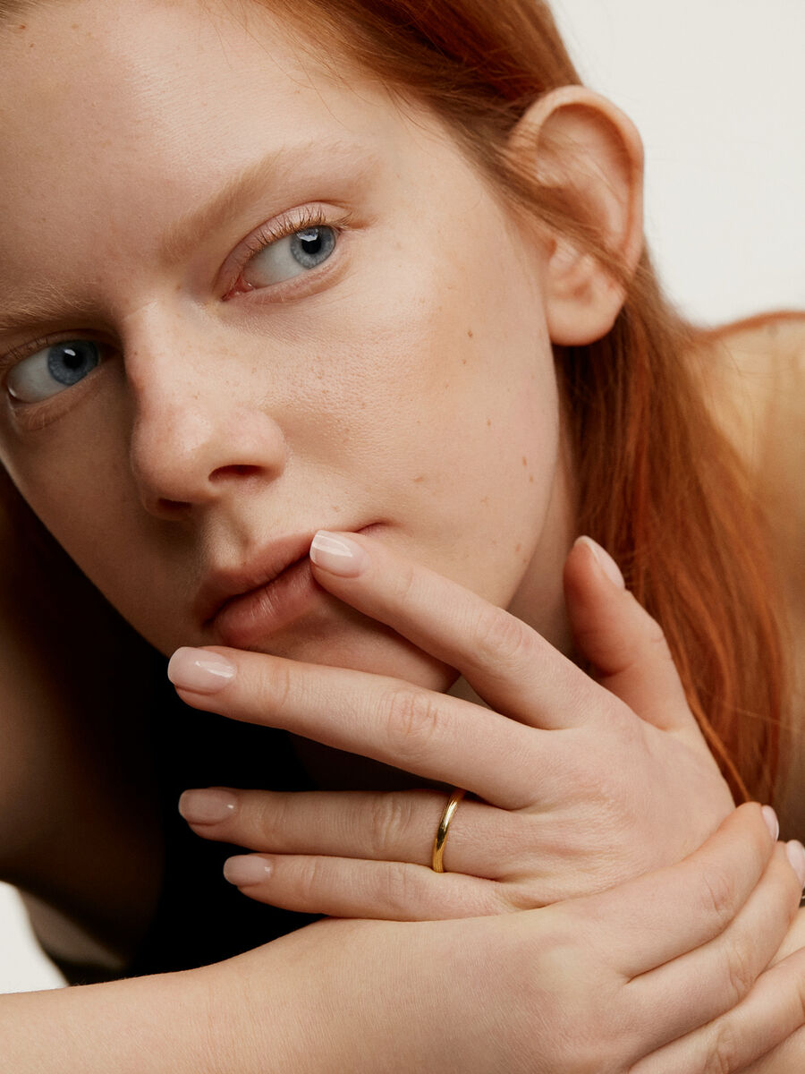 Irregular-shaped, embossed 18kt yellow gold-plated silver ring, J05209-02, hi-res