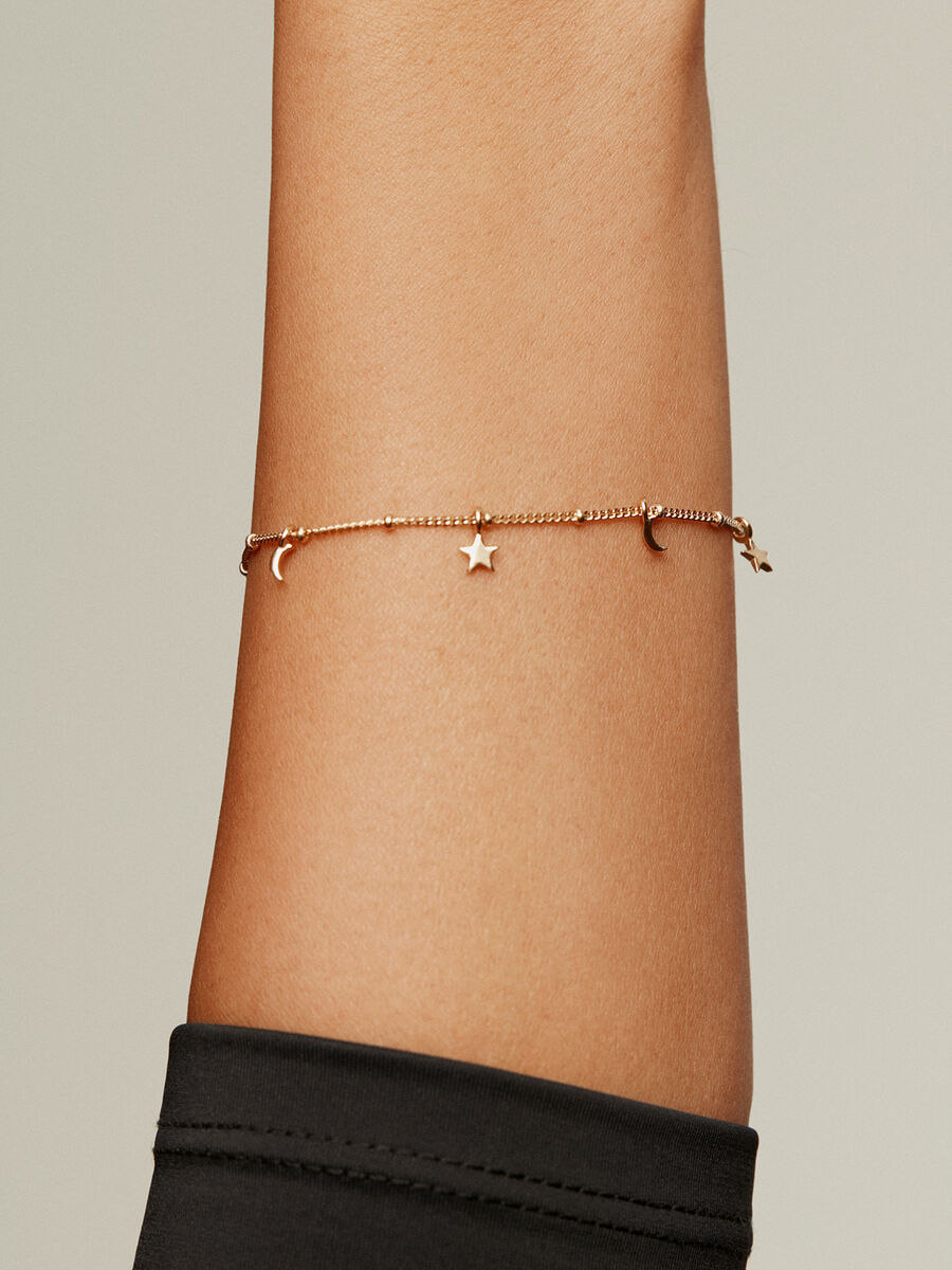 Pulsera estrellas y lunas plata recubierta oro , J04819-02, hi-res
