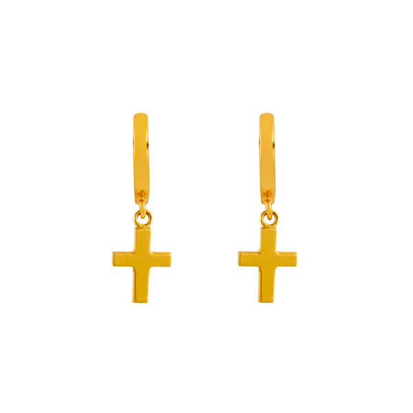 Gold plated cross hoop earring , J01904-02,hi-res