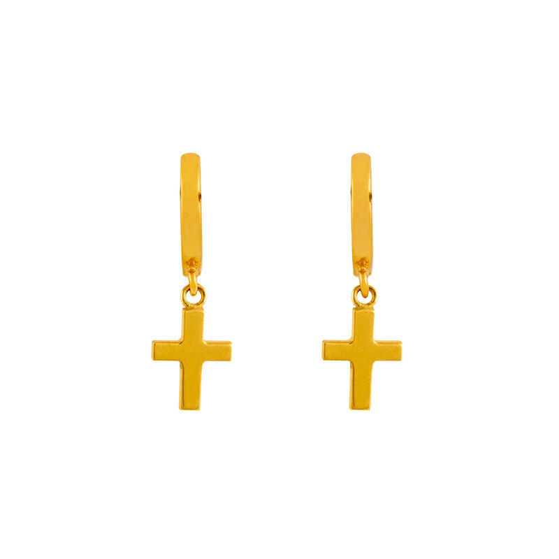 Gold plated cross hoop earring , J01904-02, hi-res