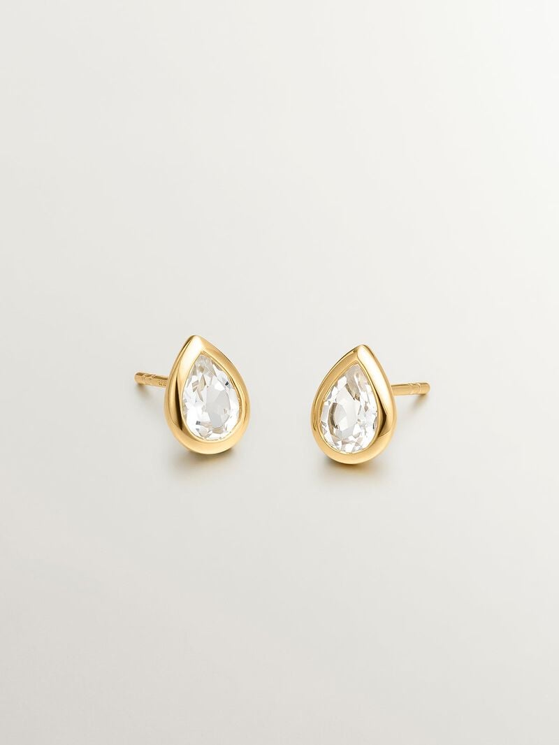 18K yellow gold plated 925 silver earrings with 2 white topazes image number 1