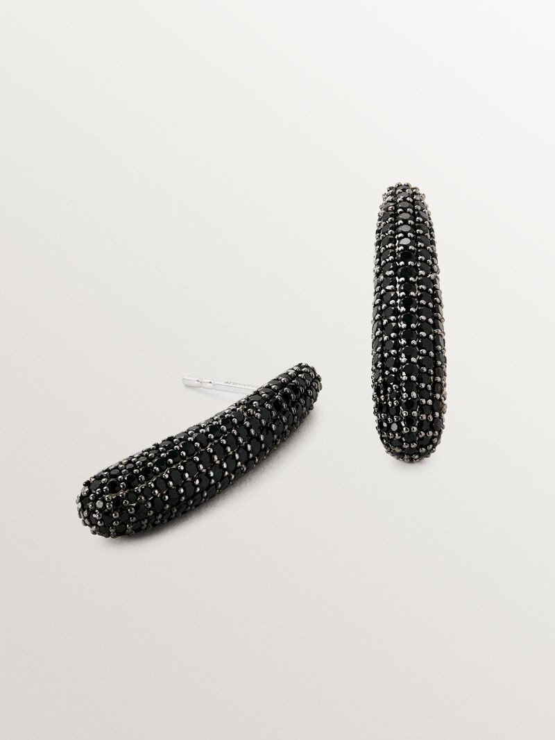 Long 925 silver earrings with paved black spinels image number 2