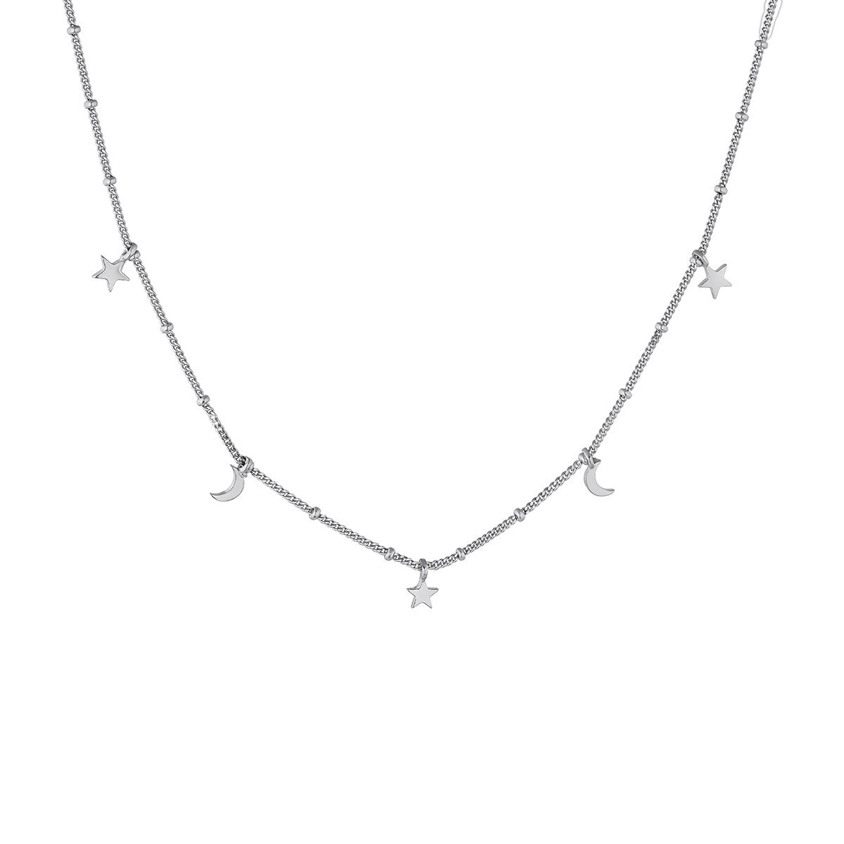 Silver stars and moons necklace , J04821-01, hi-res