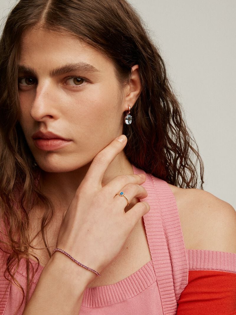Large hoop earrings made of 925 silver plated in 18K rose gold with sky blue topaz. image number 8