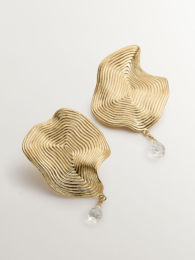 Large wavy earrings made from 925 silver, bathed in 18K yellow gold with white topaz. image number 0