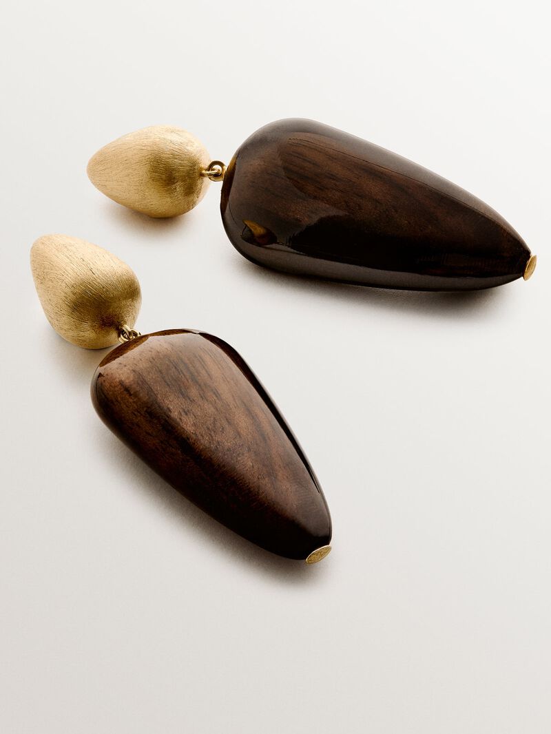18K yellow gold plated 925 silver earrings with ebony image number 2