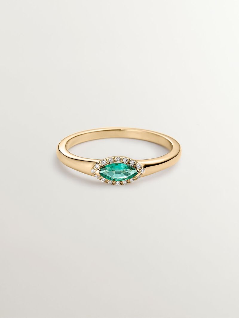 9K Yellow Gold Ring with Emerald and Diamonds image number 2