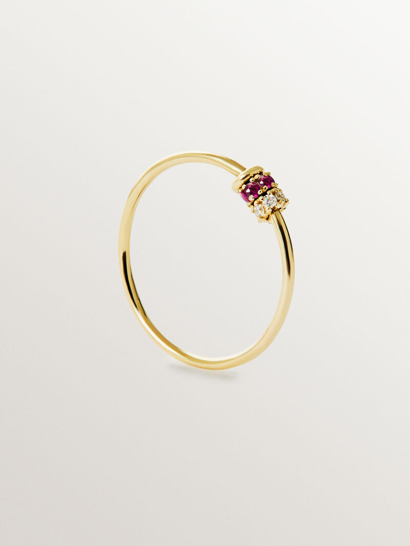 9K yellow gold ring with rubies and diamonds image number 4
