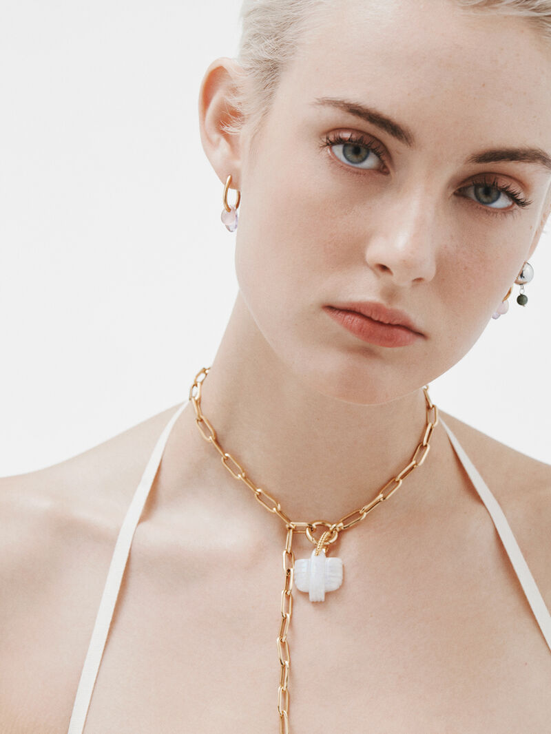925 silver ring earrings in 18k yellow gold with Ágata image number 5