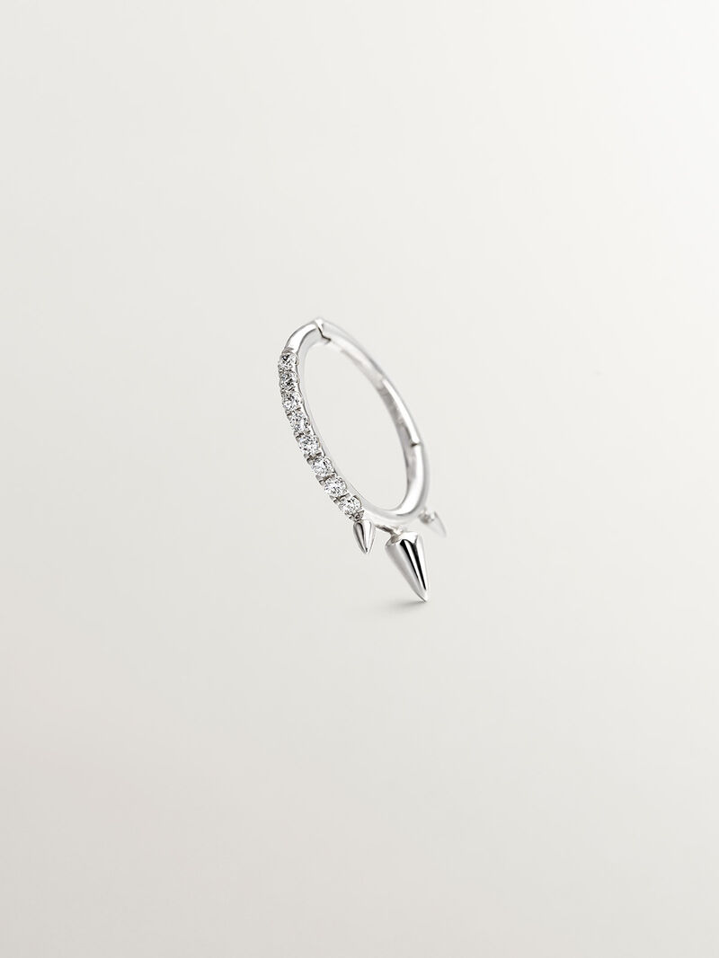 Individual small hoop earring in 9K white gold with spikes and diamonds. image number 4