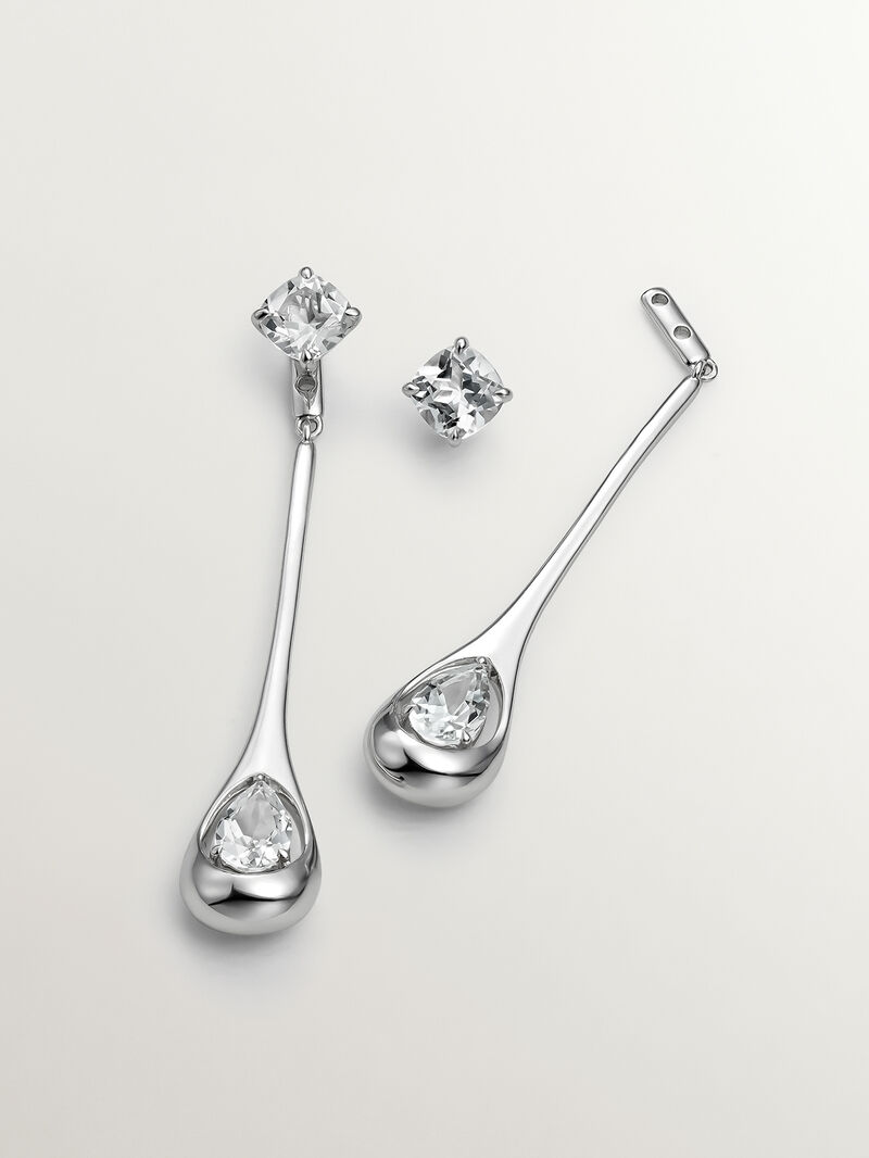 Long 925 silver earrings with white topazes image number 4
