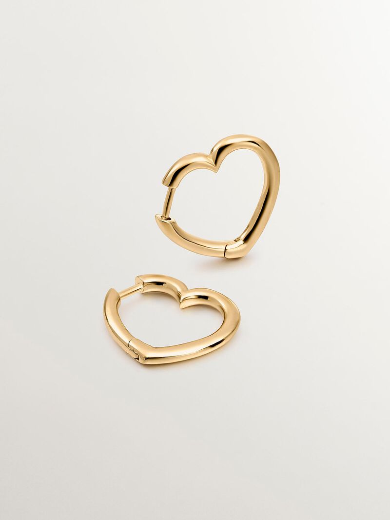 925 Silver hoop earrings gold-plated in 18K yellow gold in the shape of a heart. image number 2