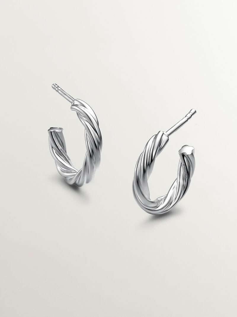 925 Silver hoop earrings with gallooned finish. image number 0