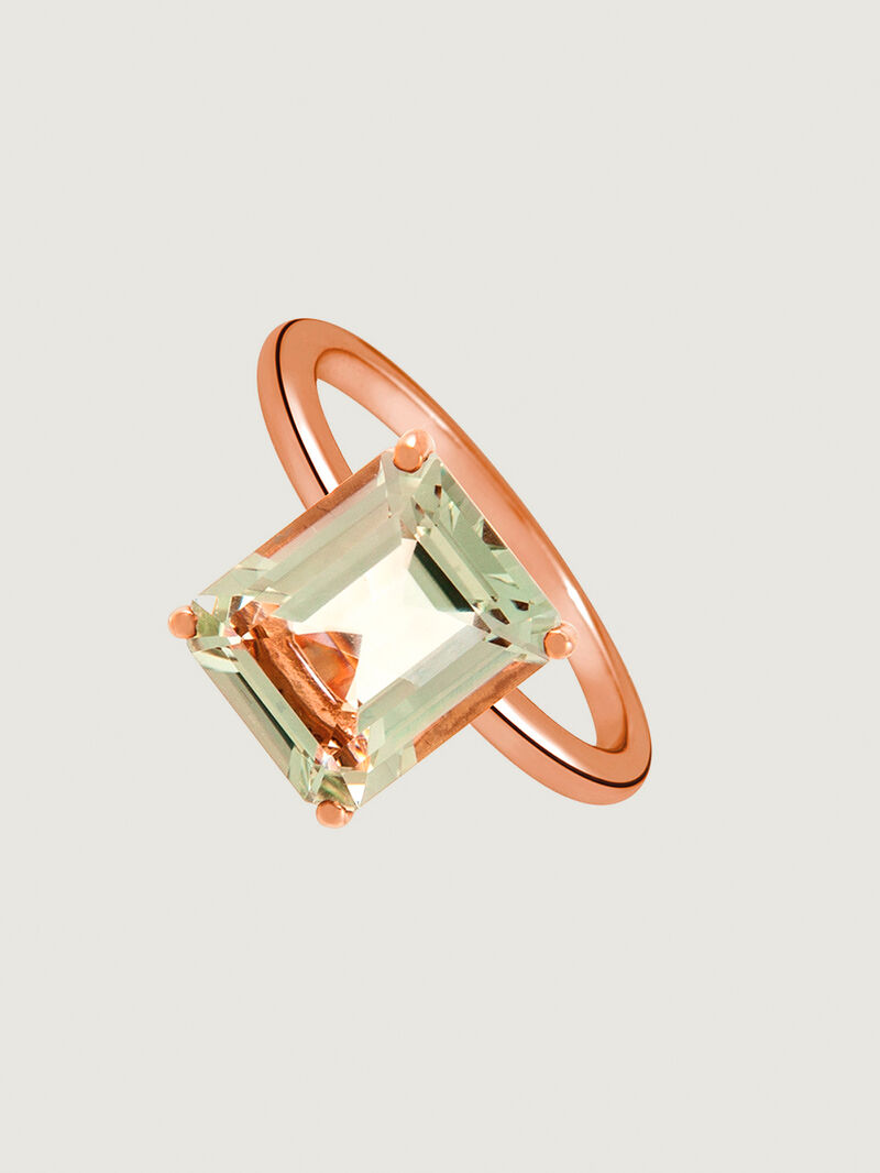 18K rose gold plated 925 silver ring with green quartz image number 0