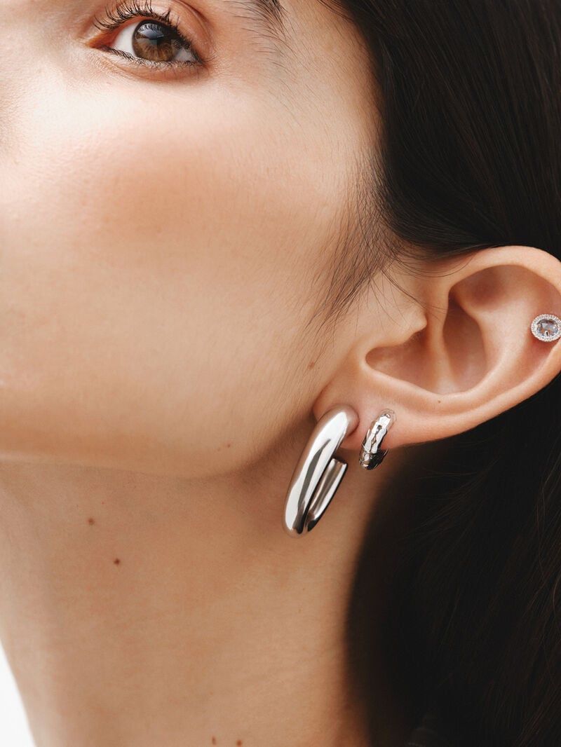 Small 925 silver hoop earrings with bamboo texture. image number 5