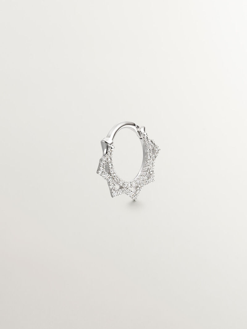 18K white gold daith ring piercing with diamonds and spikes image number 1