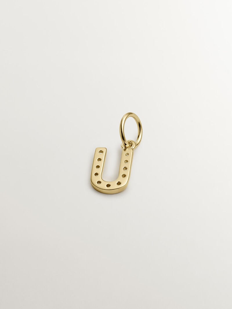 U Initial Charm in 925 Silver Plated in 18K Yellow Gold and White Topaz image number 2