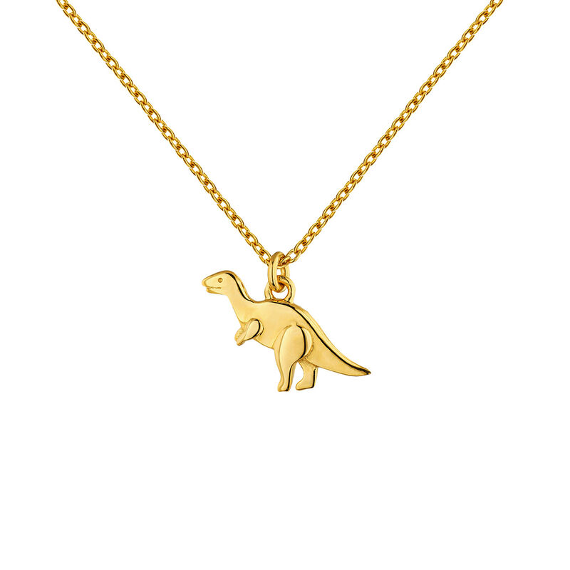 Gold plated silver dinosaur charm necklace, J04861-02, hi-res