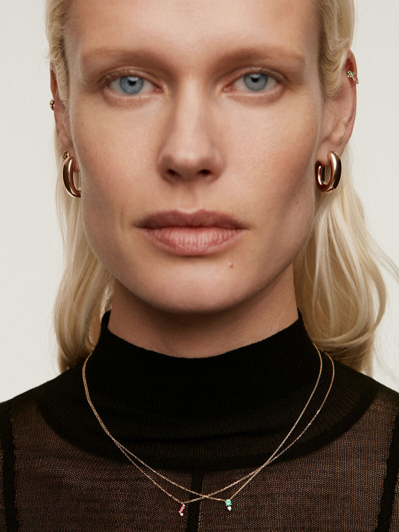 Individual 9K yellow gold earring with diamonds and emeralds. image number 5