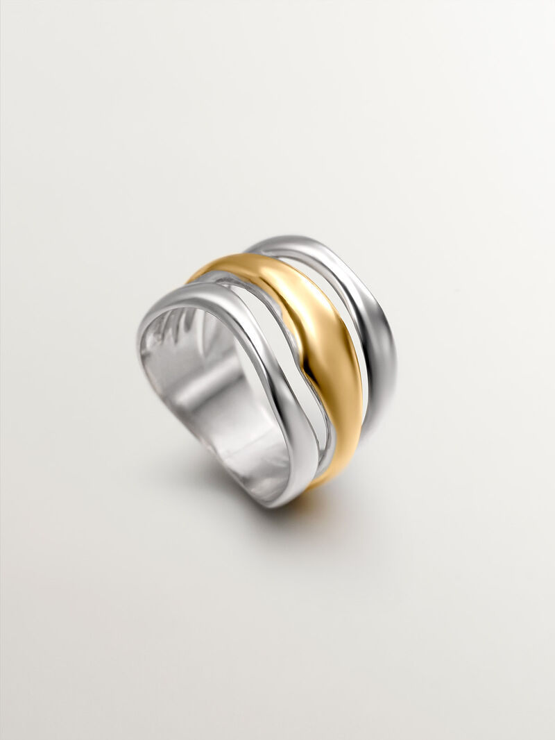 Bicolor triple ring made of 925 silver and 925 silver bathed in 18K yellow gold. image number 4