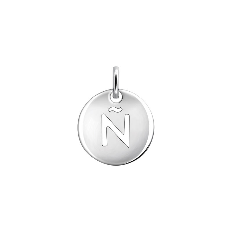 Silver Ñ initial medallion charm , J03455-01-Ñ, hi-res