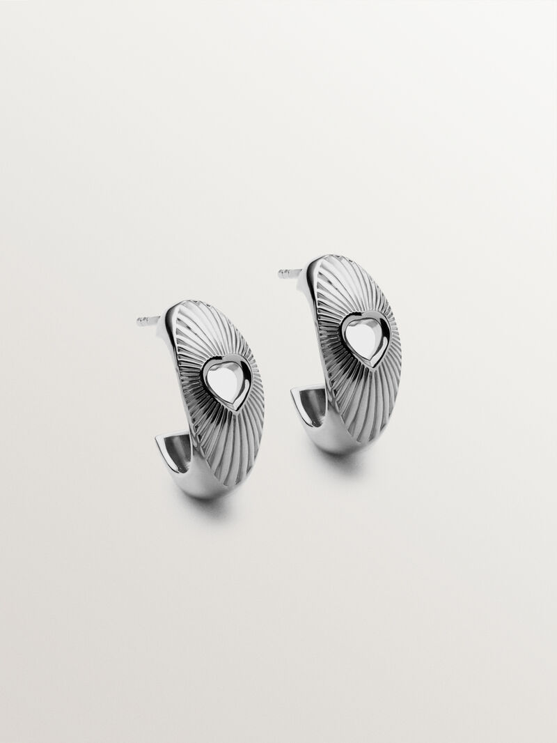 925 silver hoop earrings with heart and guilloché texture image number 0